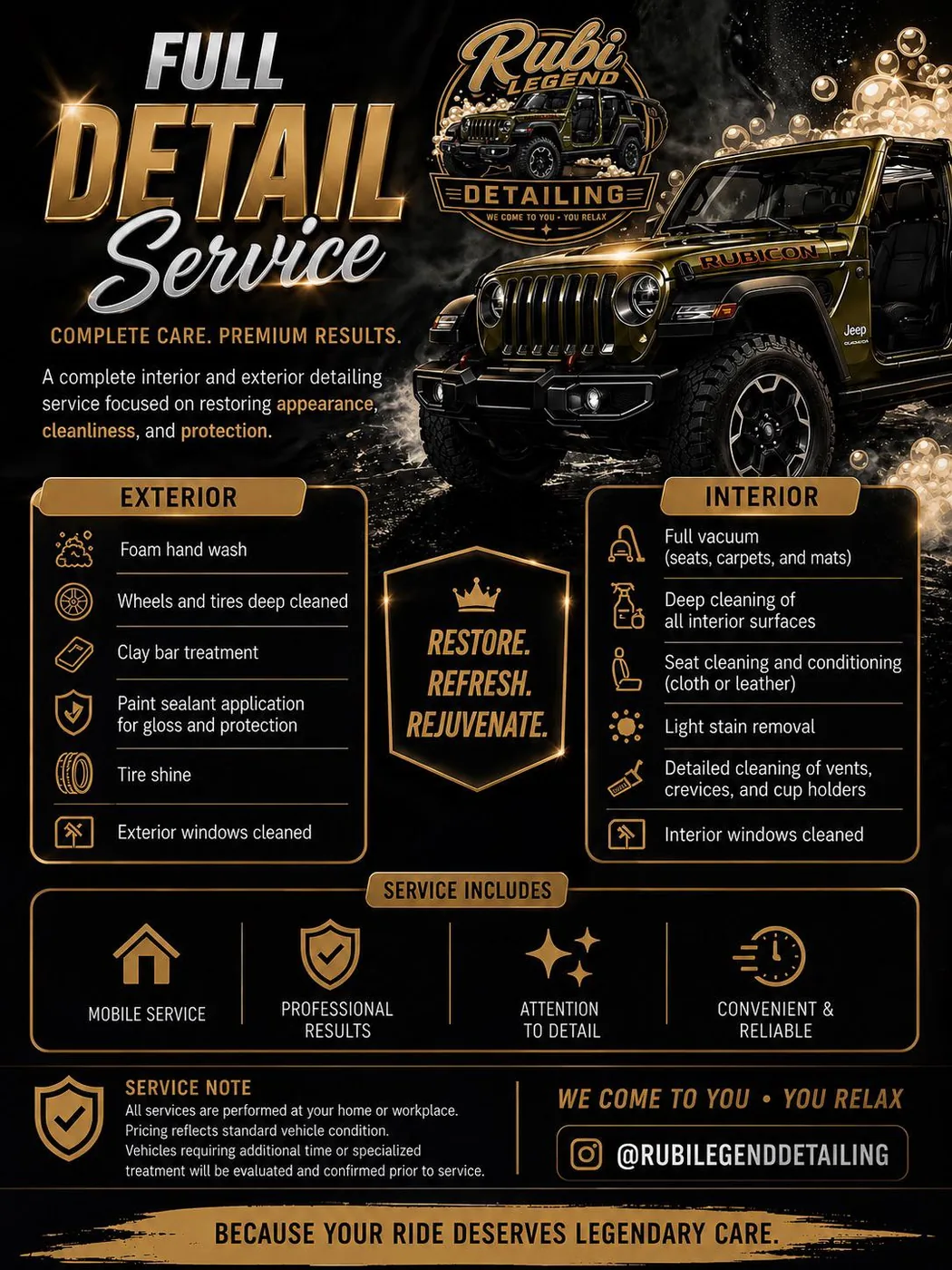 Green Wrangler full detail service