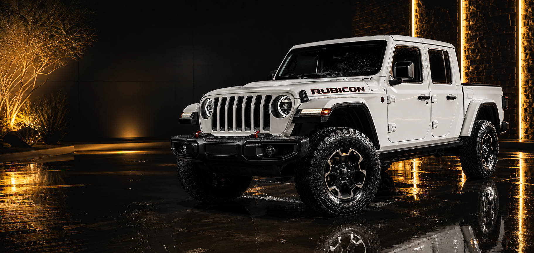 White Jeep Rubicon Gladiator with glossy detailed finish